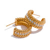Geometric Weave Gold Hoop Earrings with Cubic Zirconia – 18K Gold Plated